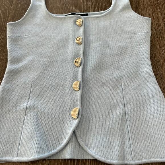 NWOT Zara Knit Corset Tank Top Light Blue Silver Button Front Size Small Pastel - Picture 9 of 15